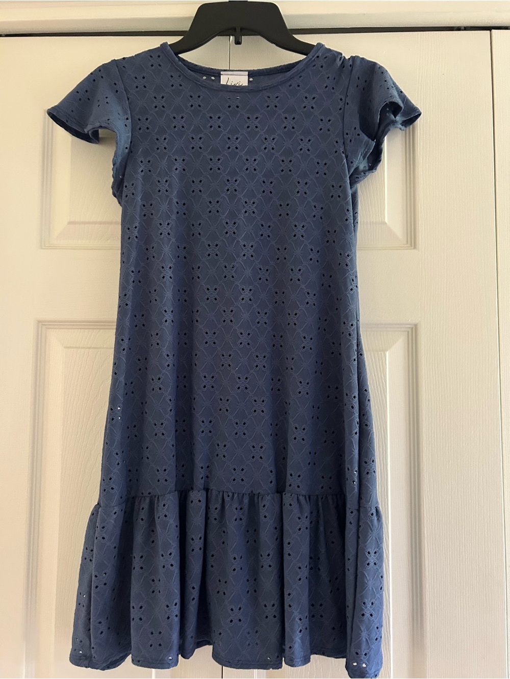 Olivia Rae Blue Eyelet Ruffle-Hem Knit Dress